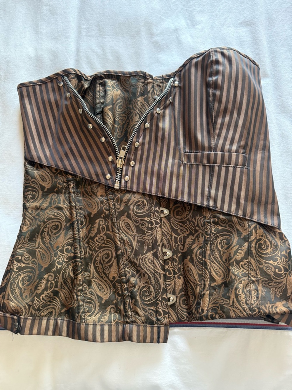 Striped & Paisley Bustier Corset Top - Brown
